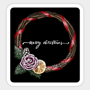 Black Merry Christmas Wreath Sticker